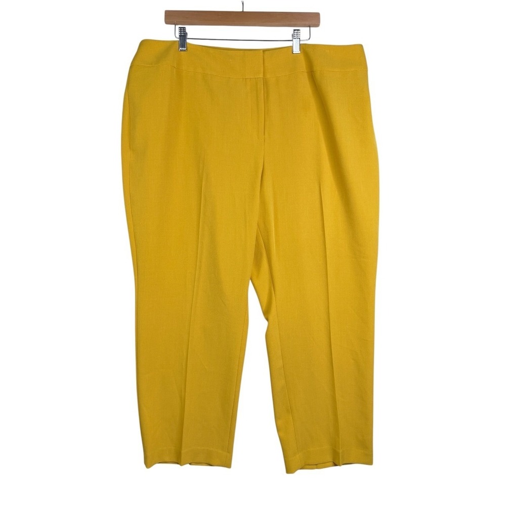 Kasper Women's Yellow Crepe Mid-Rise Ankle Pants Plus Size 20W